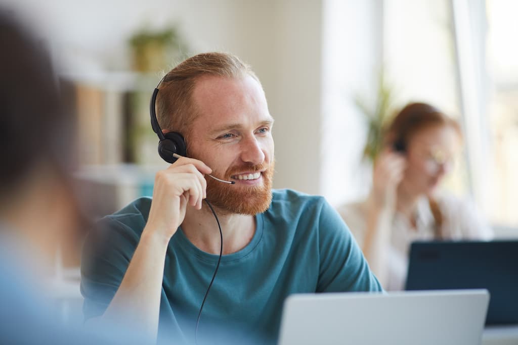Woman talking in headset
